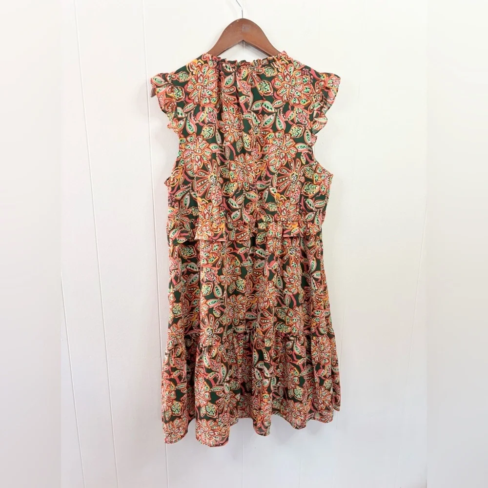 J.Crew Floral Paisley Mini Dress Ruffle Flutter Sleeve Tiered 14 Boho Tropical